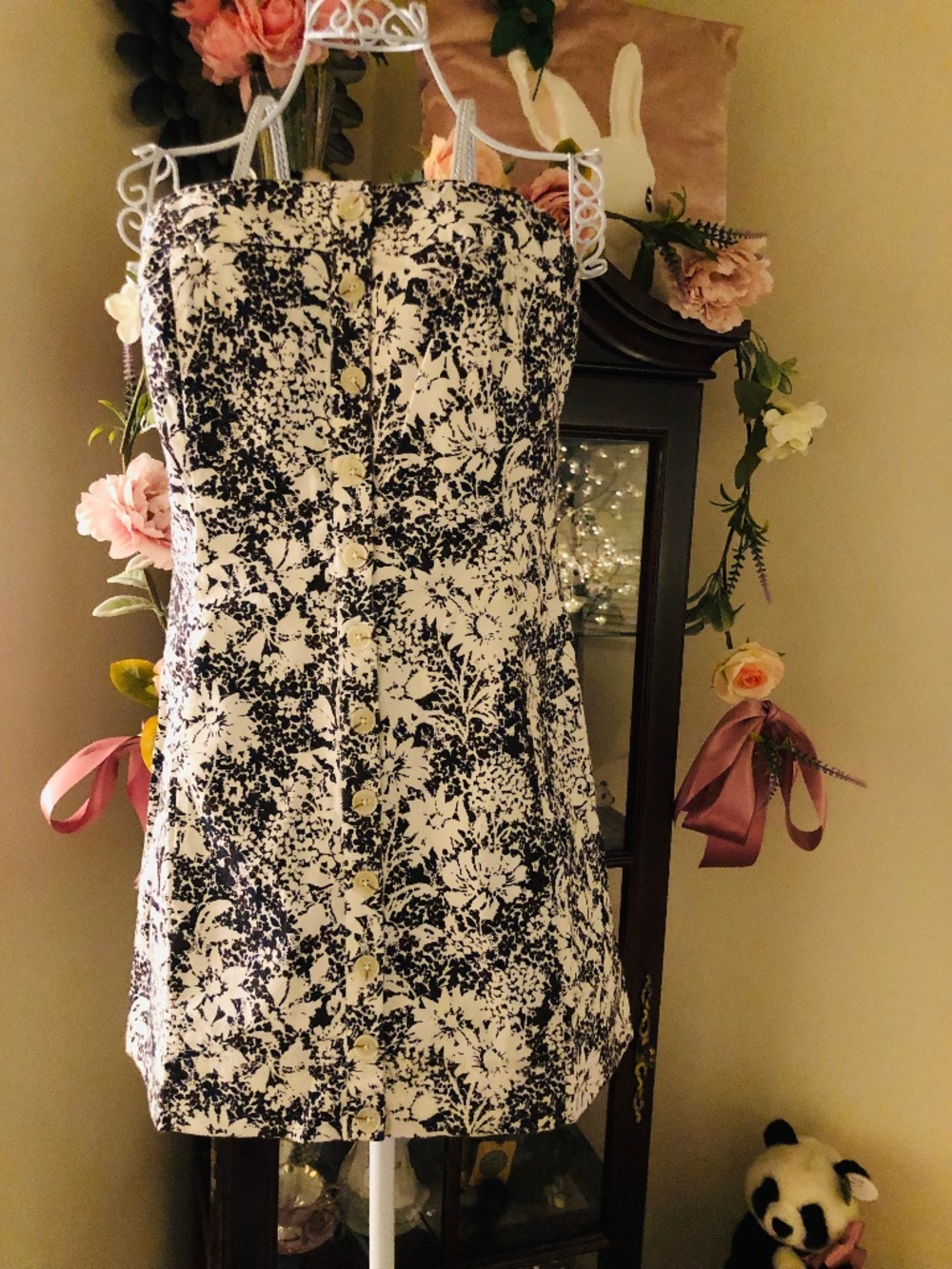 NWT Free People Tomas Strapless Button up Short Dress in Dark Navy Combo SZ LG